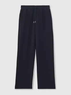 Reiss Navy Jemma Petite Premium Interlock Wide-Leg Joggers