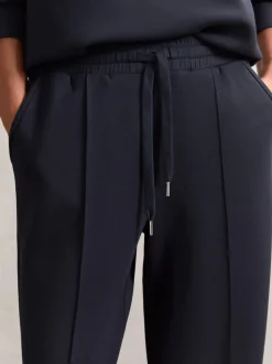 Reiss Navy Jemma Petite Premium Interlock Wide-Leg Joggers