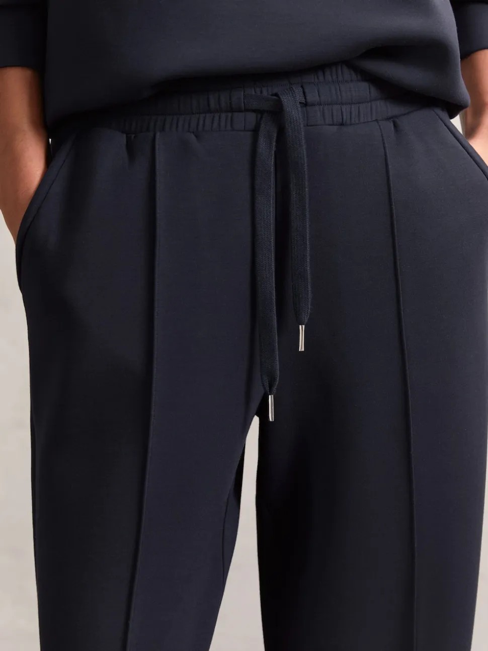 Reiss Navy Jemma Petite Premium Interlock Wide-Leg Joggers