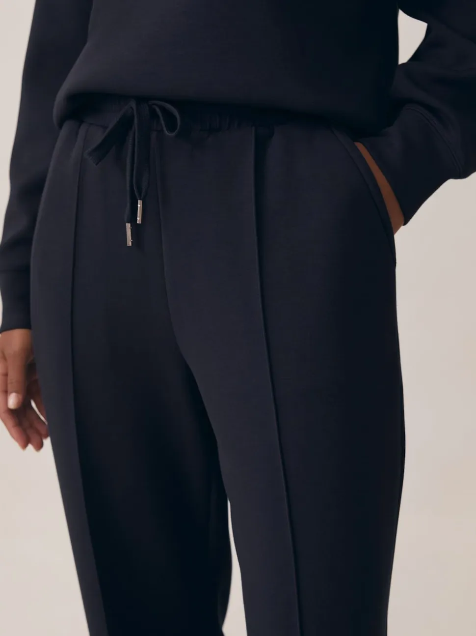Reiss Navy Jemma Premium Interlock Wide-Leg Joggers