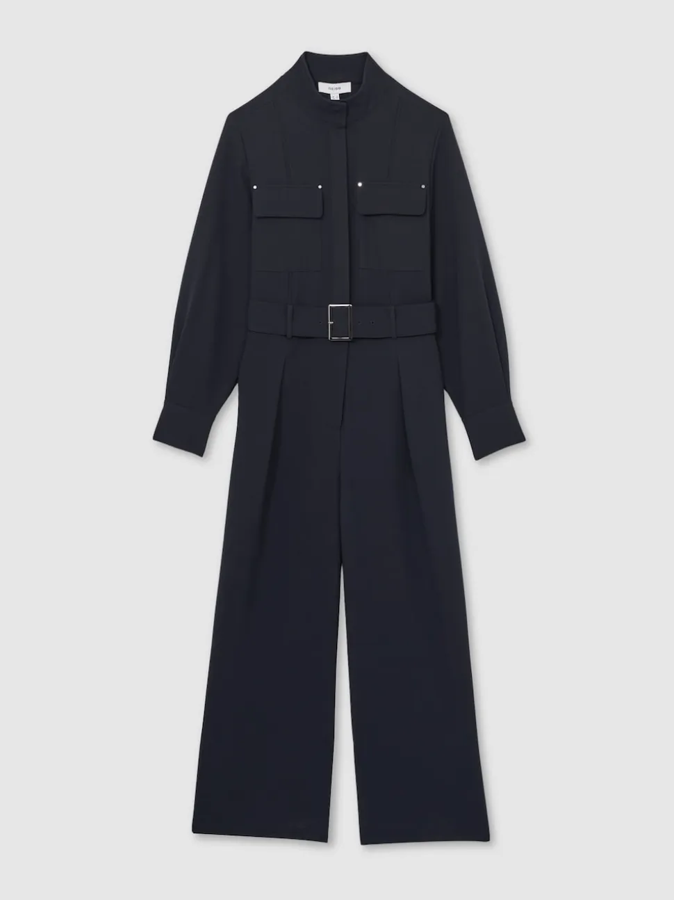 Reiss Navy Kaia Tailored Wide Leg Utility Jumpsuit