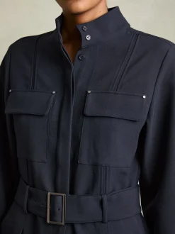 Reiss Navy Kaia Tailored Wide Leg Utility Jumpsuit
