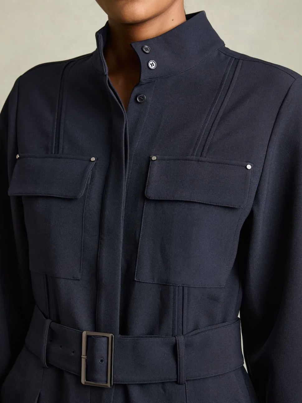 Reiss Navy Kaia Tailored Wide Leg Utility Jumpsuit