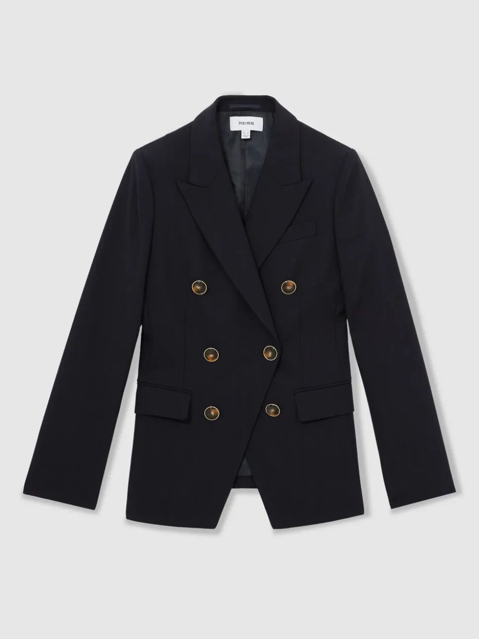 Reiss Navy Lia Wool-Blend Double-Breasted Blazer