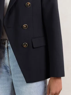 Reiss Navy Lia Wool-Blend Double-Breasted Blazer