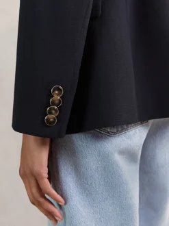 Reiss Navy Lia Wool-Blend Double-Breasted Blazer
