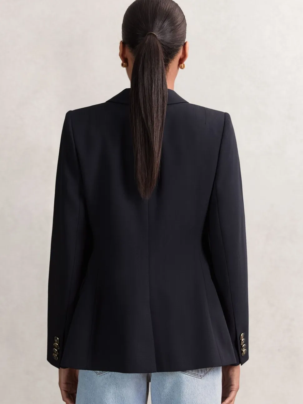 Reiss Navy Lia Wool-Blend Double-Breasted Blazer