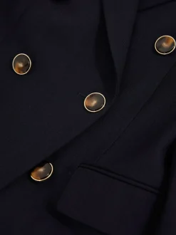 Reiss Navy Lia Wool-Blend Double-Breasted Blazer