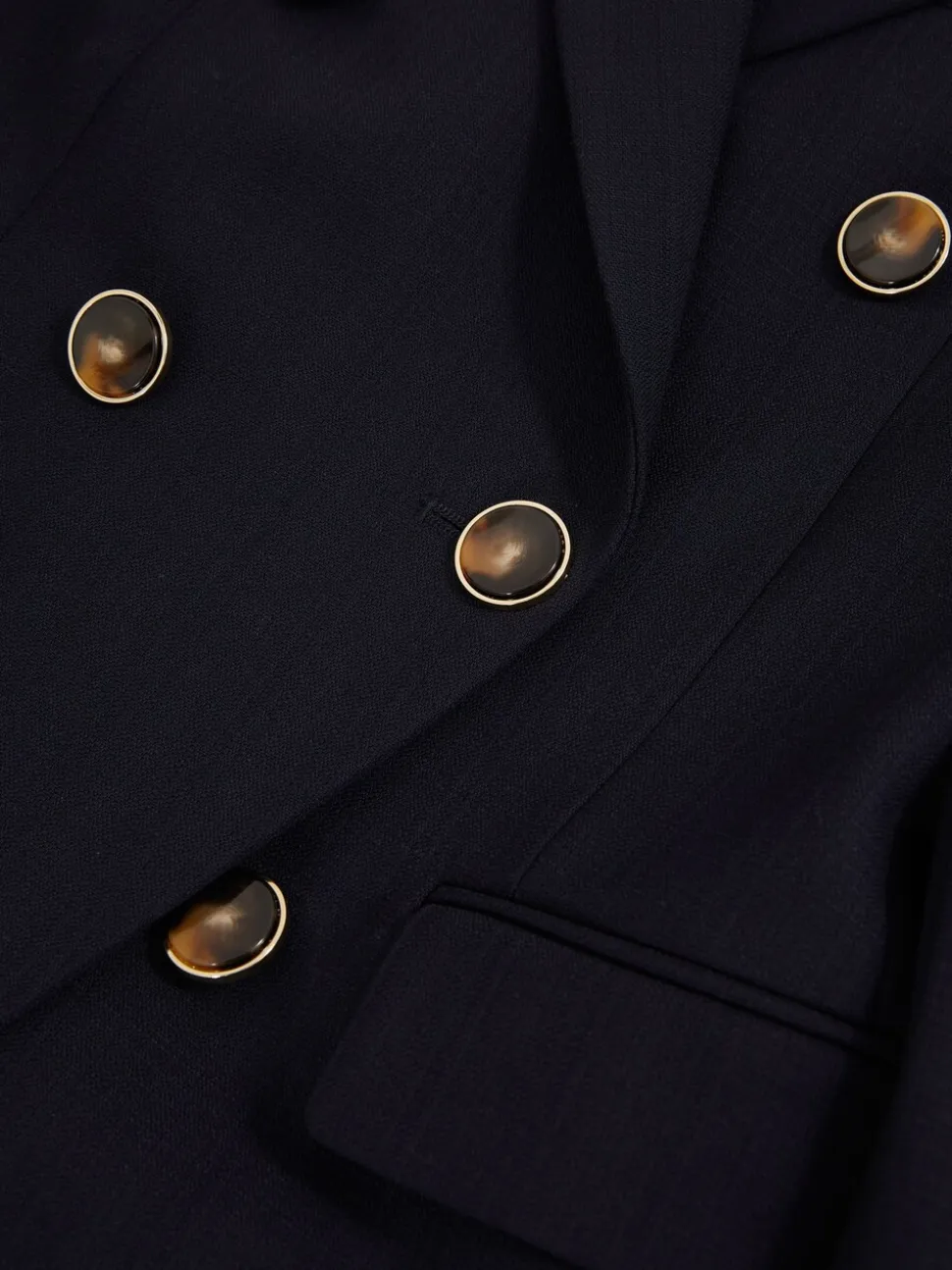 Reiss Navy Lia Wool-Blend Double-Breasted Blazer