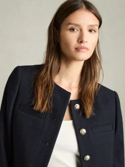 Reiss Navy Nola Cropped Wool Single Breasted Jacket