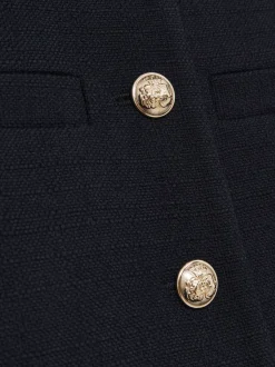 Reiss Navy Nola Cropped Wool Single Breasted Jacket