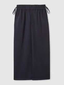 Reiss Navy Nora Wool-Blend Ruched Jersey Midi Skirt