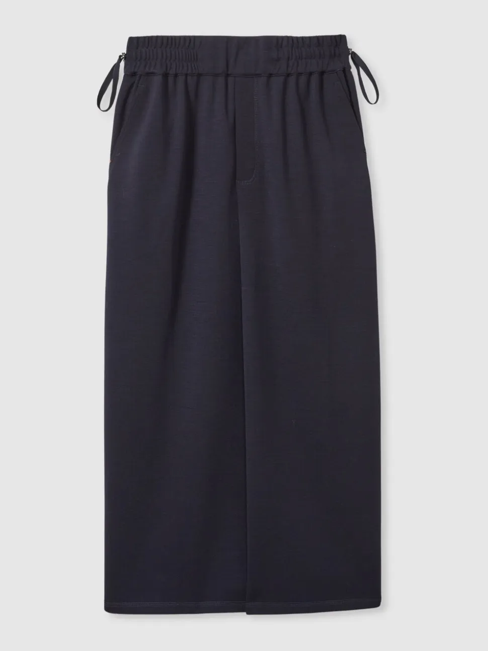 Reiss Navy Nora Wool-Blend Ruched Jersey Midi Skirt