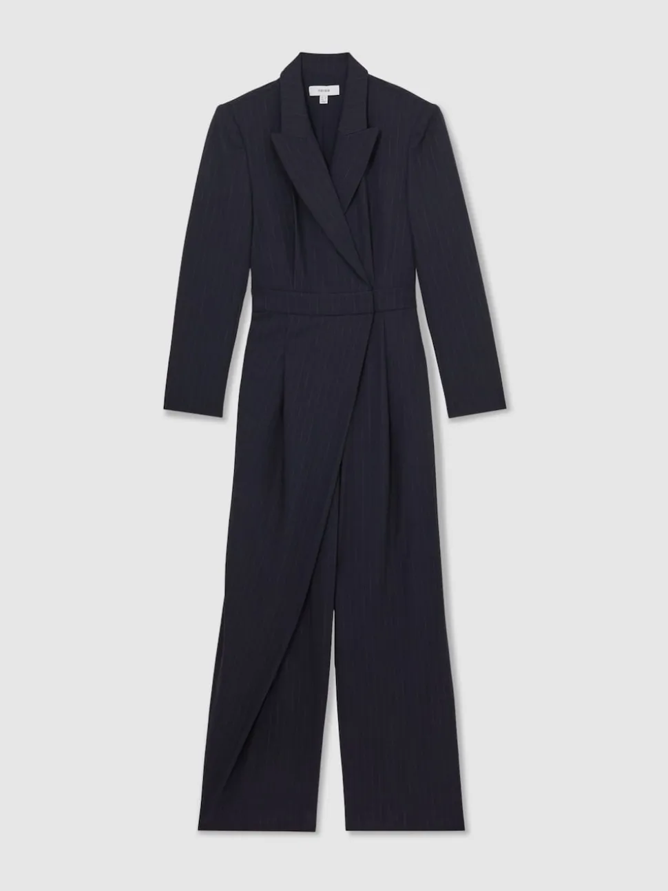 Reiss Navy Rhoda Pinstripe Tailored Wide-Leg Jumpsuit with Wool