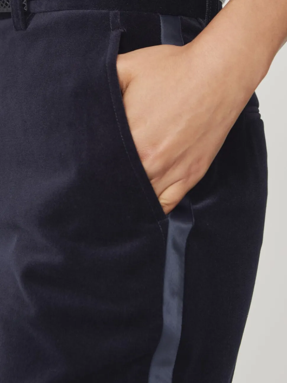 Reiss Navy Verda Velvet Satin-Stripe Flared Trousers