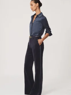 Reiss Navy Verda Velvet Satin-Stripe Flared Trousers