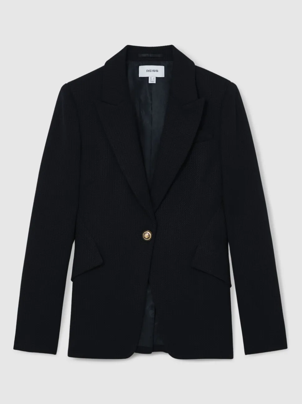 Reiss Navy Wynn Single-Breasted Textured Blazer Wool-Blend