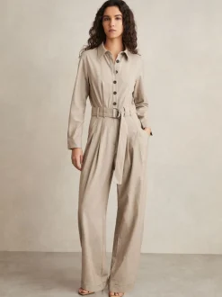 Reiss Neutral Abigail Tailored Wide Leg Jumpsuit