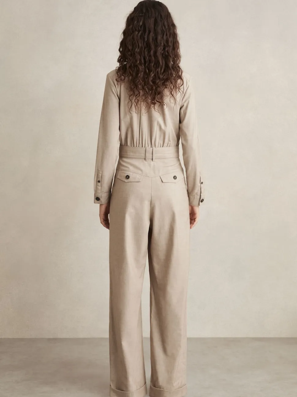 Reiss Neutral Abigail Tailored Wide Leg Jumpsuit