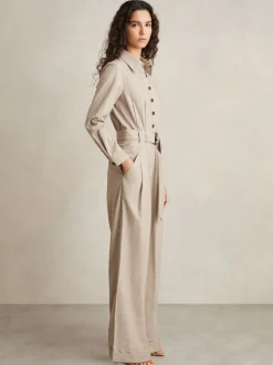 Reiss Neutral Abigail Tailored Wide Leg Jumpsuit