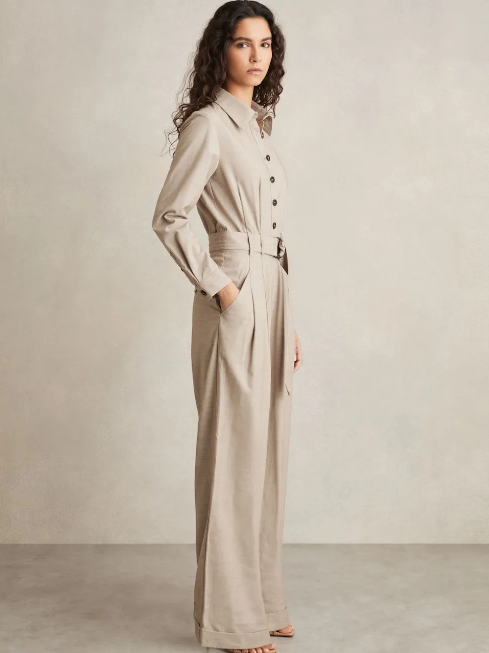 Reiss Neutral Abigail Tailored Wide Leg Jumpsuit