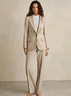 Reiss Neutral Brittany Straight-Leg Textured Wool-Blend Suit Trousers