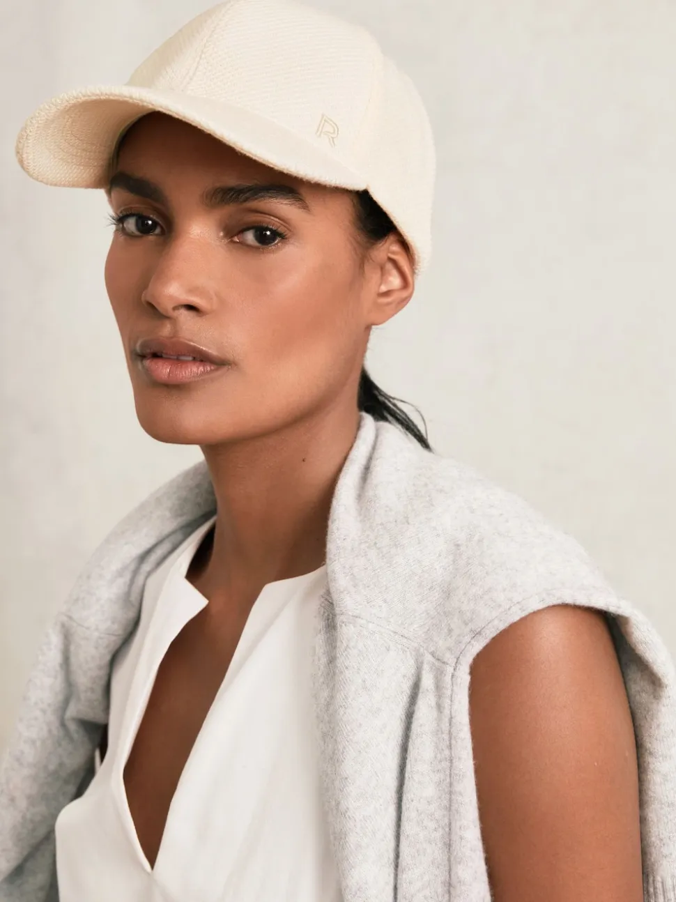 Reiss Neutral Cassie Waffle-Knit Baseball Cap