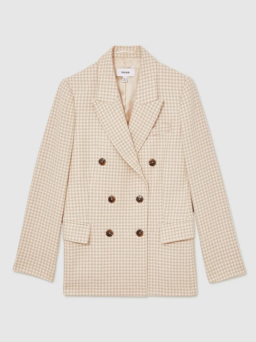 Reiss Neutral Check Bella Double Breasted Check Blazer With Wool