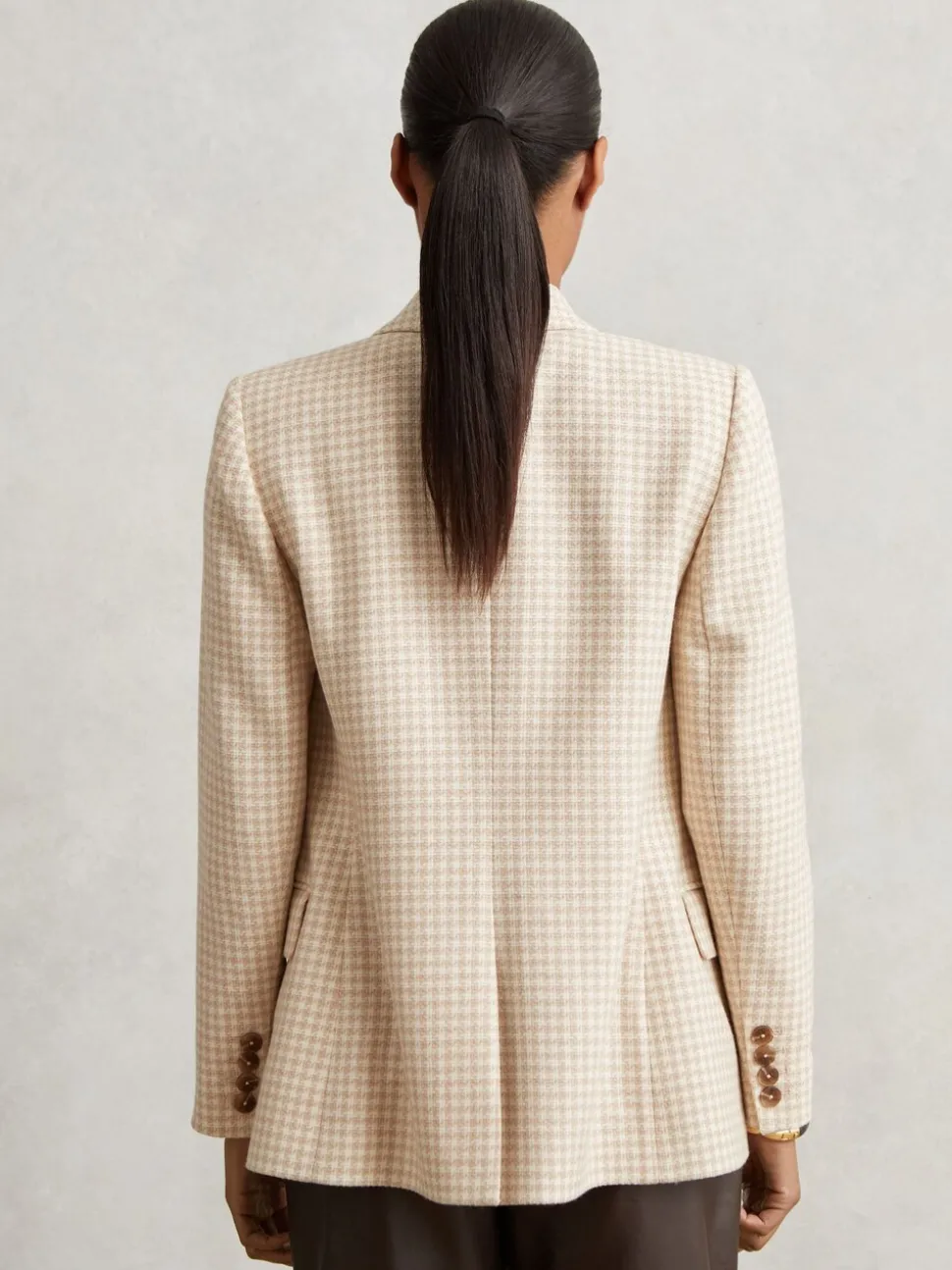 Reiss Neutral Check Bella Double Breasted Check Blazer With Wool