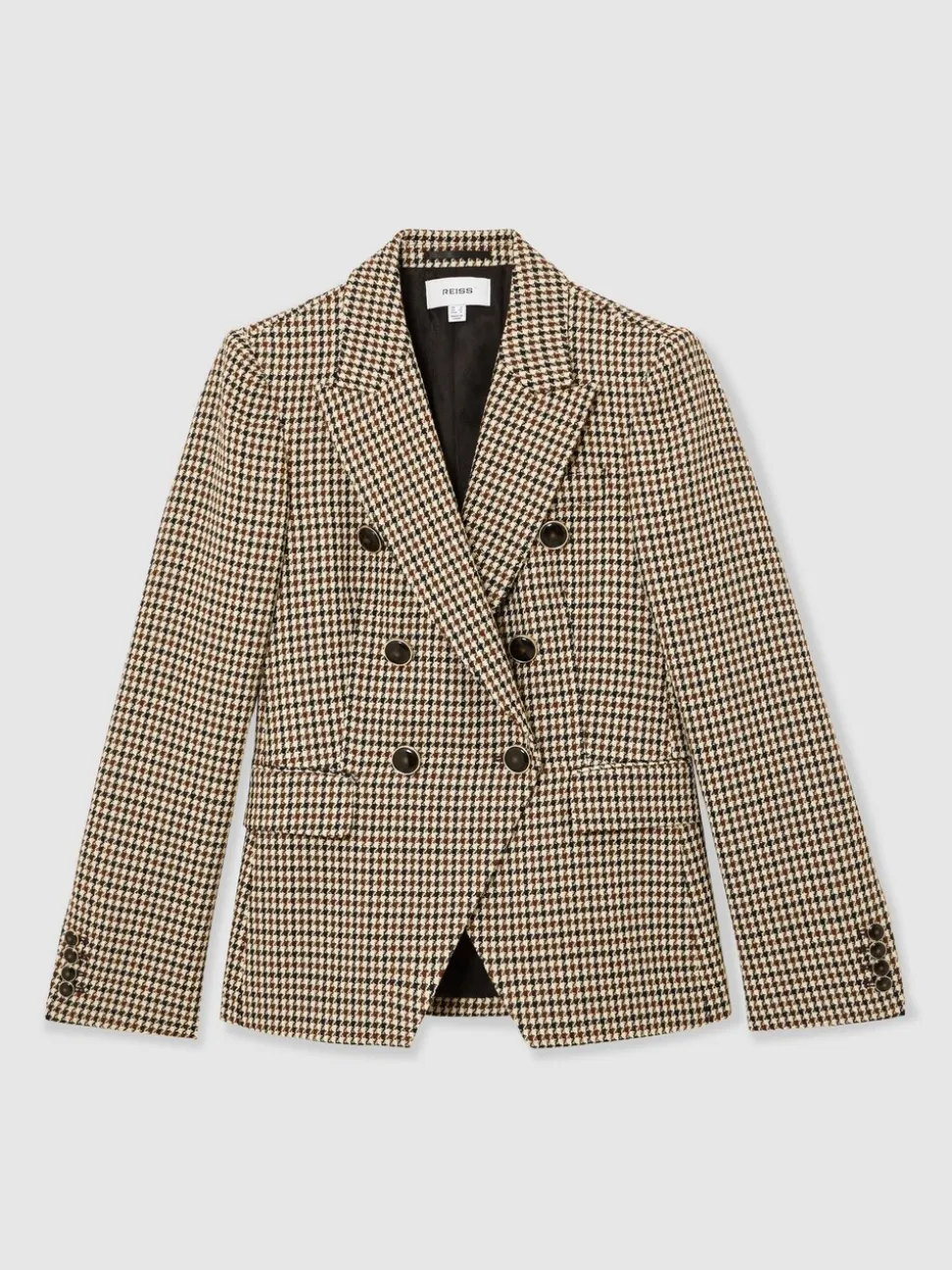 Reiss Neutral Check Hartley Petite Wool-Blend Double-Breasted Check Blazer