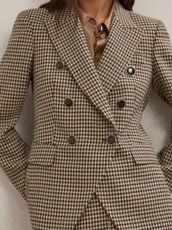 Reiss Neutral Check Hartley Petite Wool-Blend Double-Breasted Check Blazer