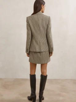 Reiss Neutral Check Hartley Petite Wool-Blend Double-Breasted Check Blazer