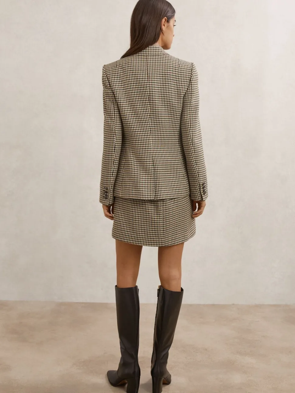 Reiss Neutral Check Hartley Petite Wool-Blend Double-Breasted Check Blazer