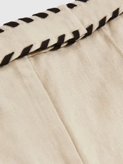 Reiss Neutral Fawn Linen Whipstitch Shorts