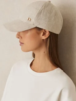 Reiss Neutral Lilly Linen Logo Baseball Cap