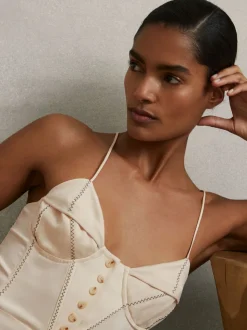 Reiss Neutral Virginia Atelier Corset Midi Dress