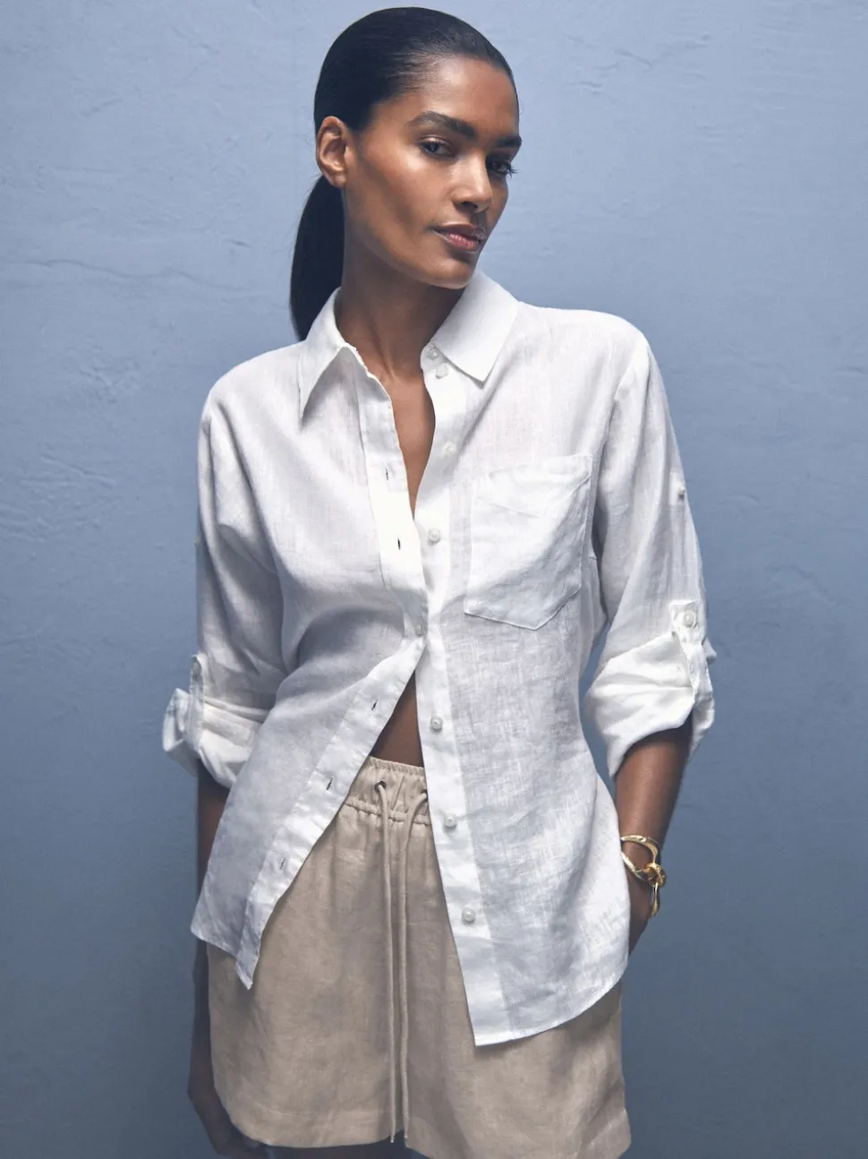 Reiss Neutral Willow Linen-Blend Drawstring Shorts