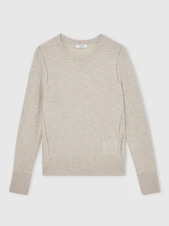 Reiss Oatmeal Neutral Anya Wool-Blend Open-Stitch Jumper with Cashmere