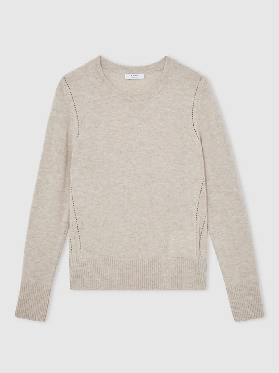 Reiss Oatmeal Neutral Anya Wool-Blend Open-Stitch Jumper with Cashmere