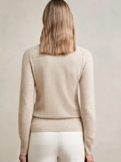 Reiss Oatmeal Neutral Anya Wool-Blend Open-Stitch Jumper with Cashmere