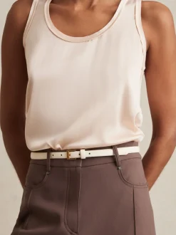 Reiss Off White Holly Thin Leather Belt