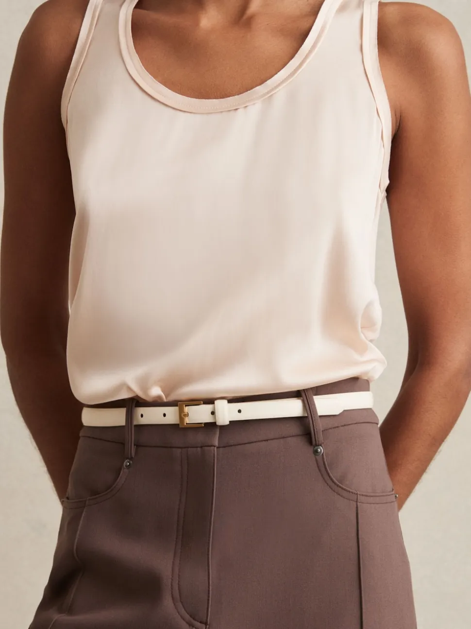 Reiss Off White Holly Thin Leather Belt