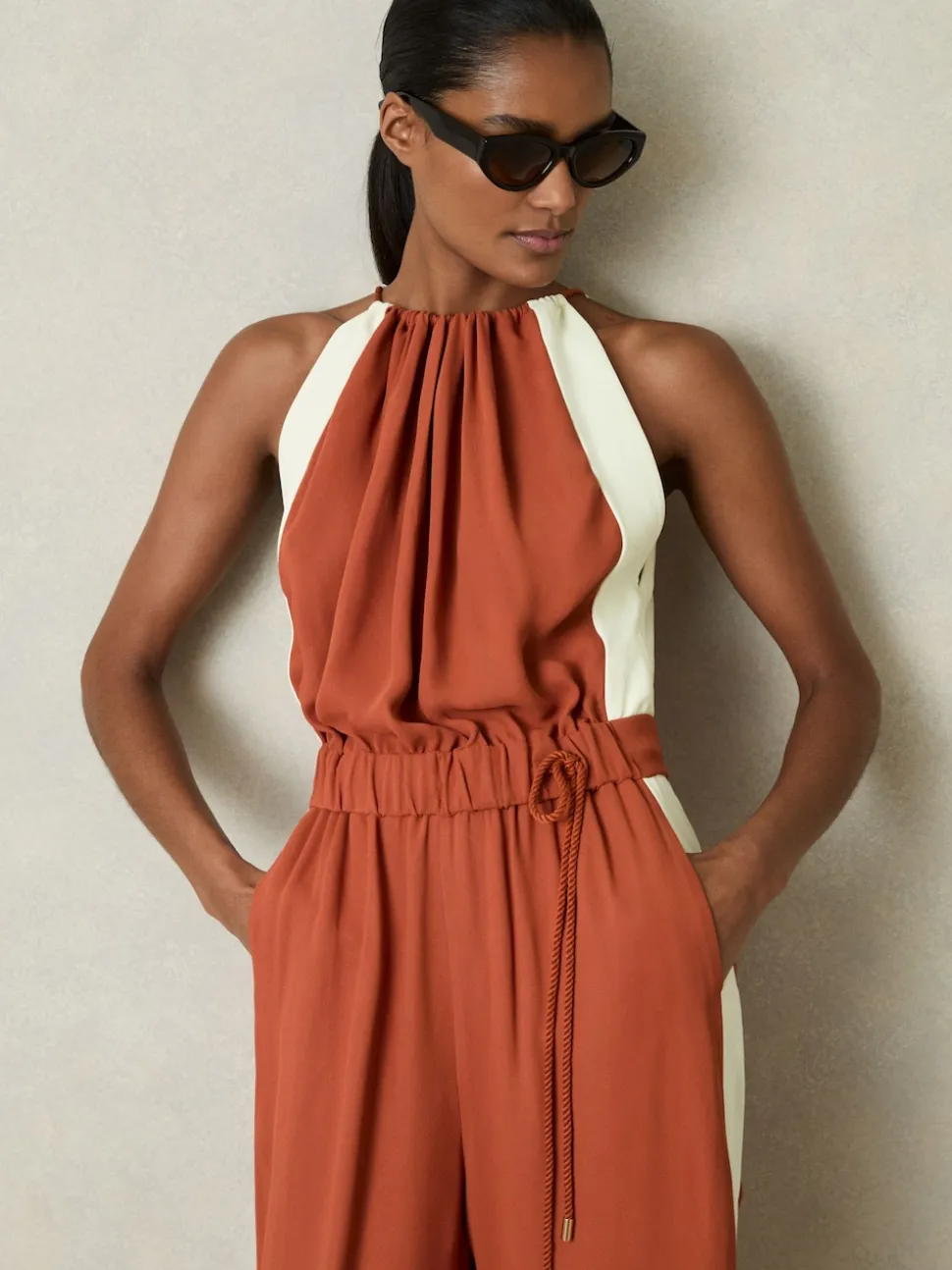 Reiss Orange Inez Colour-Block Rope-Cord Jumpsuit