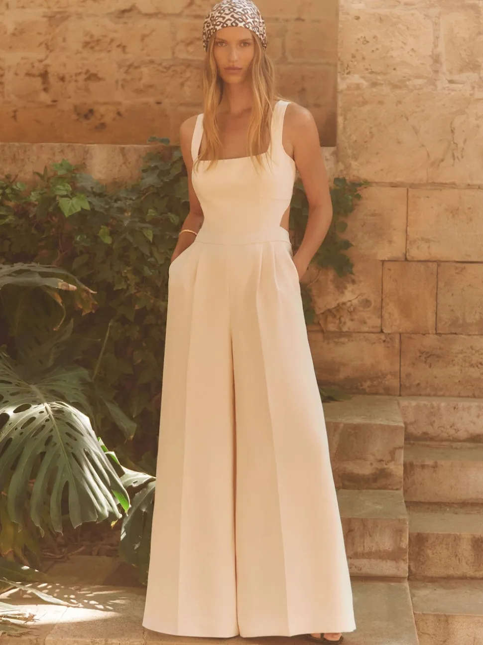 Reiss Pale Pink Dion Wide-Leg Cut-Out Jumpsuit