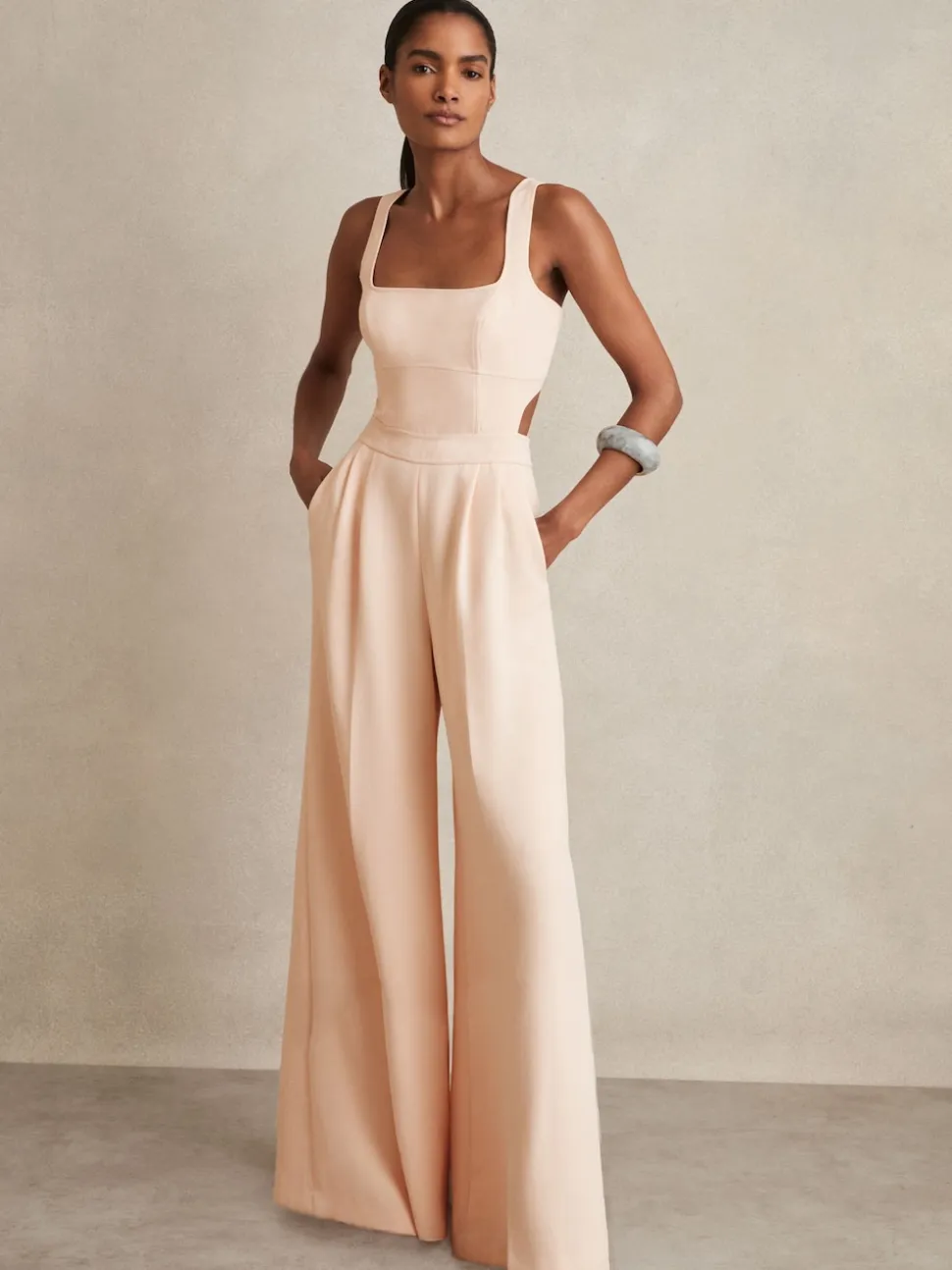 Reiss Pale Pink Dion Wide-Leg Cut-Out Jumpsuit