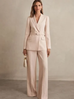 Reiss Pink Darcie Petite Wide-Leg Suit Trousers