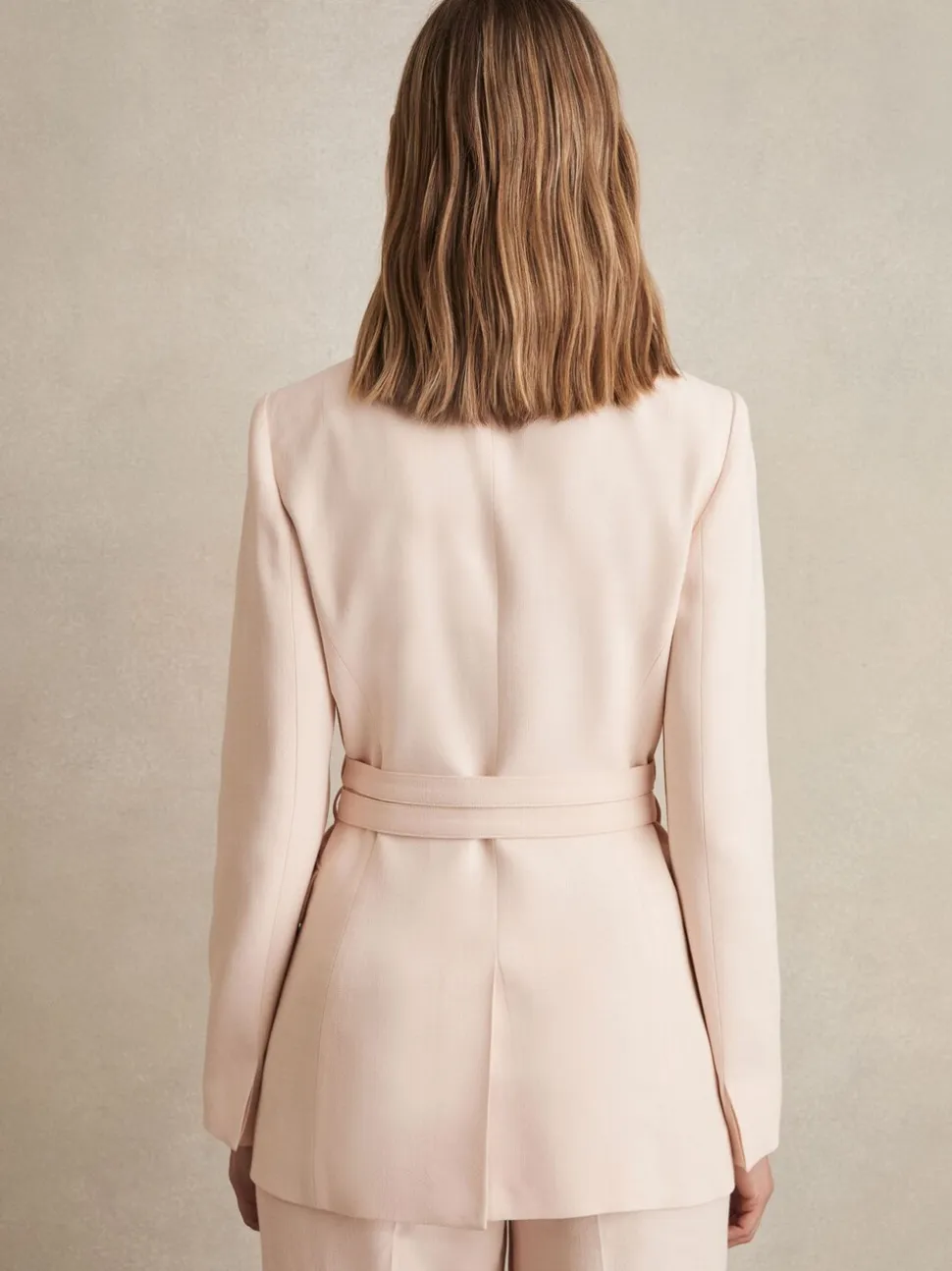 Reiss Pink Darcie Single-Breasted Belted Suit Jacket