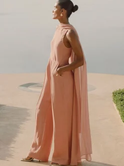 Reiss Pink Farley Wide-Leg Cape Jumpsuit