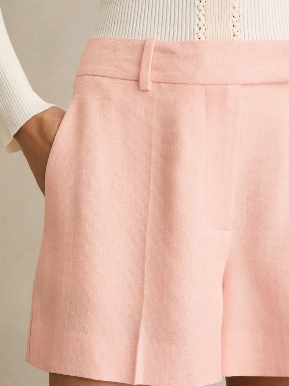 Reiss Pink Magda Mid-Rise Tailored Shorts