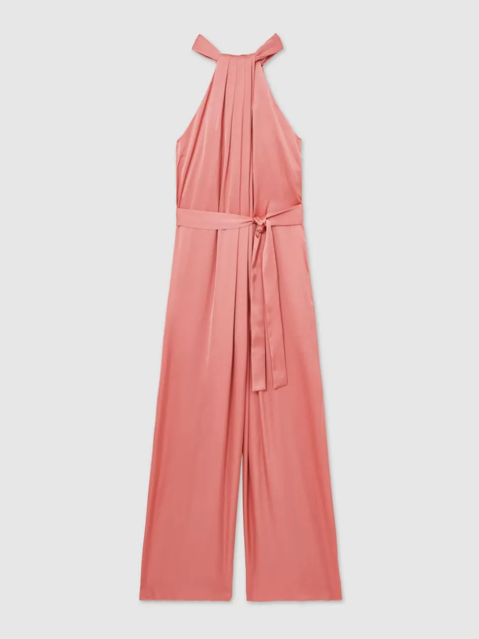 Reiss Pink Rosin Satin Wide-Leg Draped Jumpsuit